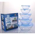 5PCS Set Glass Storage Bowl with PP Lid